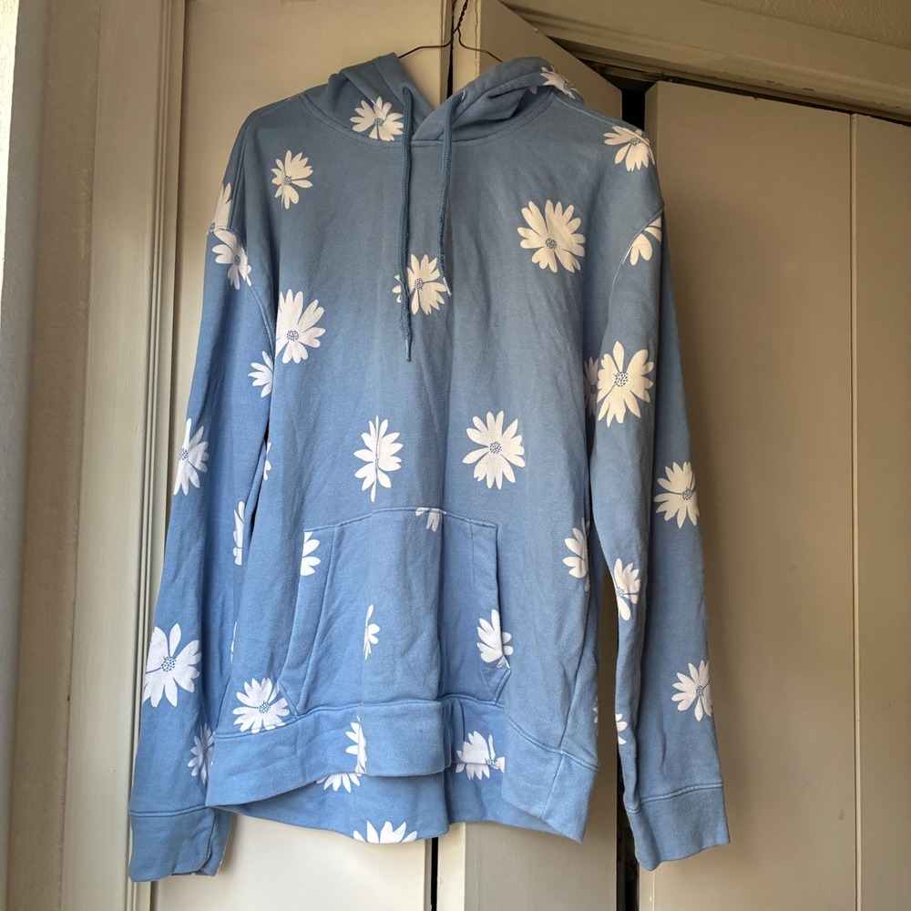 Hollister Y2K Daisy Floral Hoodie Womens Size M Blue Ditsy Floral Soft Girl